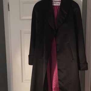 Black satin evening coat.